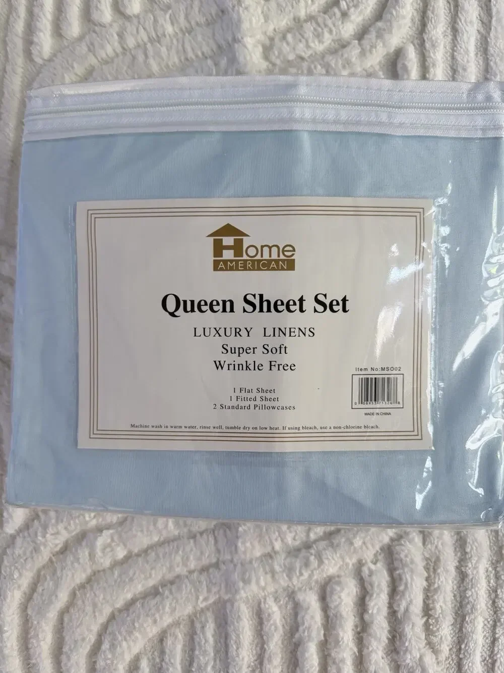 Home American Luxury Lennon Queen Size Sheet Set Light Blue Brand New